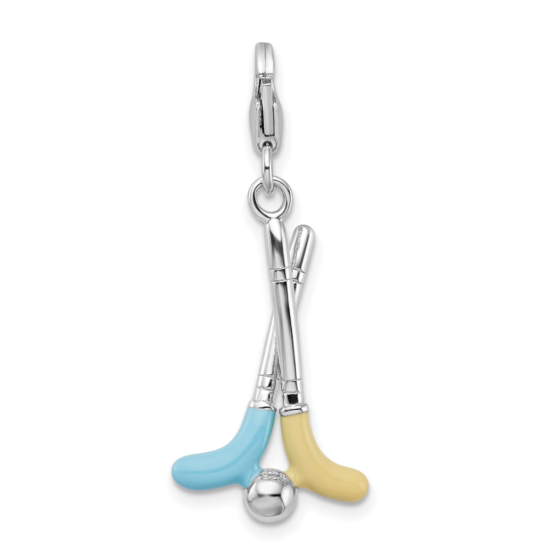 Sterling Silver Amore La Vita Rhodium-Plated Polished Enameled Crystal From Swarovski Golf Clubs Charm With Fancy Lobster Clasp