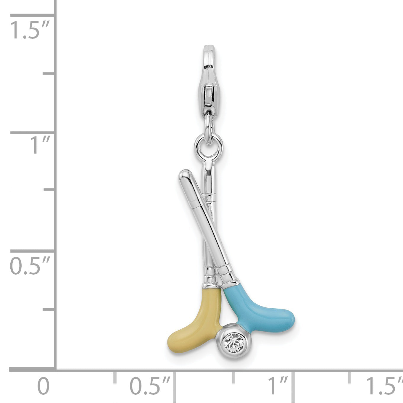 Sterling Silver Amore La Vita Rhodium-Plated Polished Enameled Crystal From Swarovski Golf Clubs Charm With Fancy Lobster Clasp