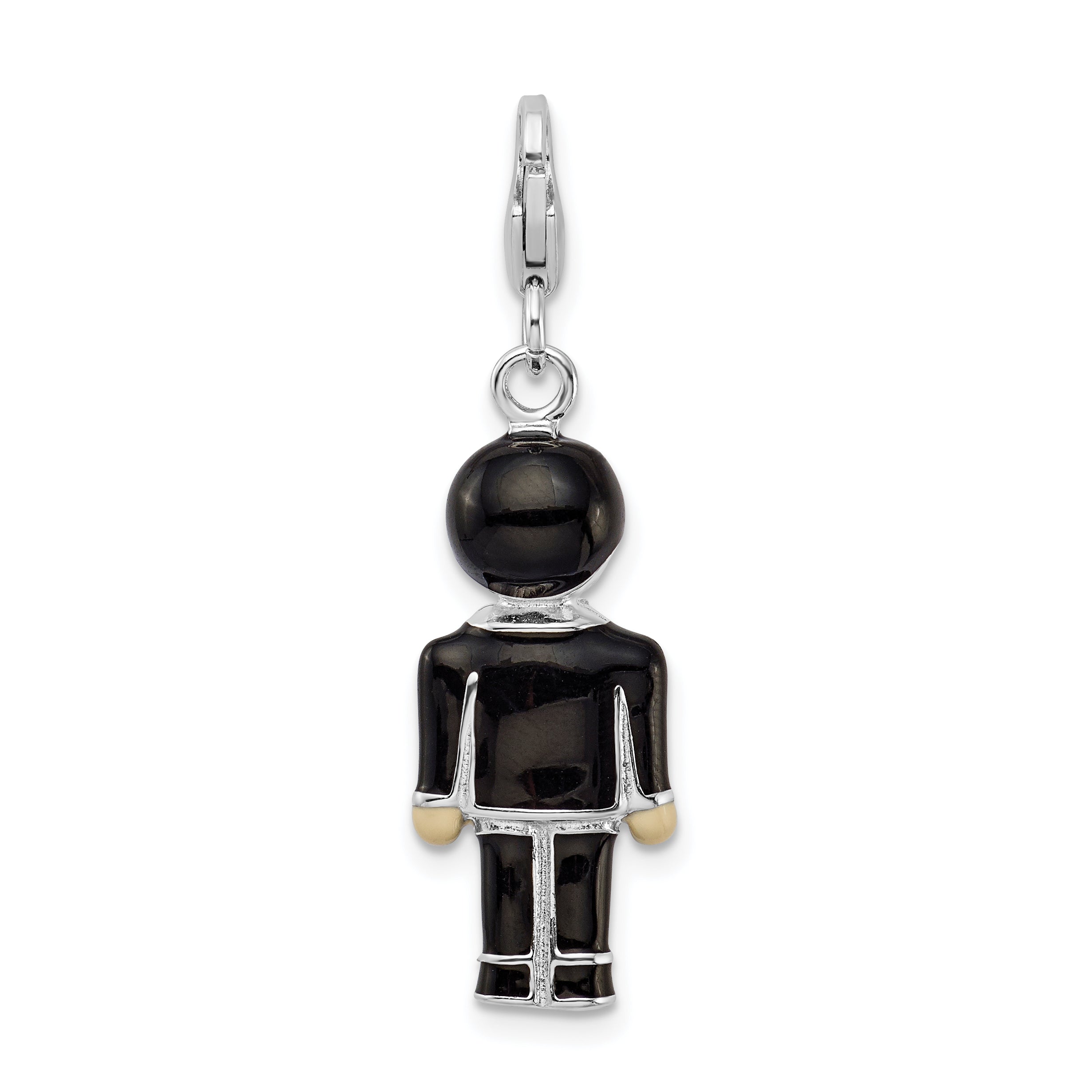 Sterling Silver Rhodium-Plated W/ Lobster Clasp Black Enamel Groom Charm