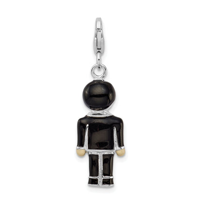 Sterling Silver Rhodium-Plated W/ Lobster Clasp Black Enamel Groom Charm