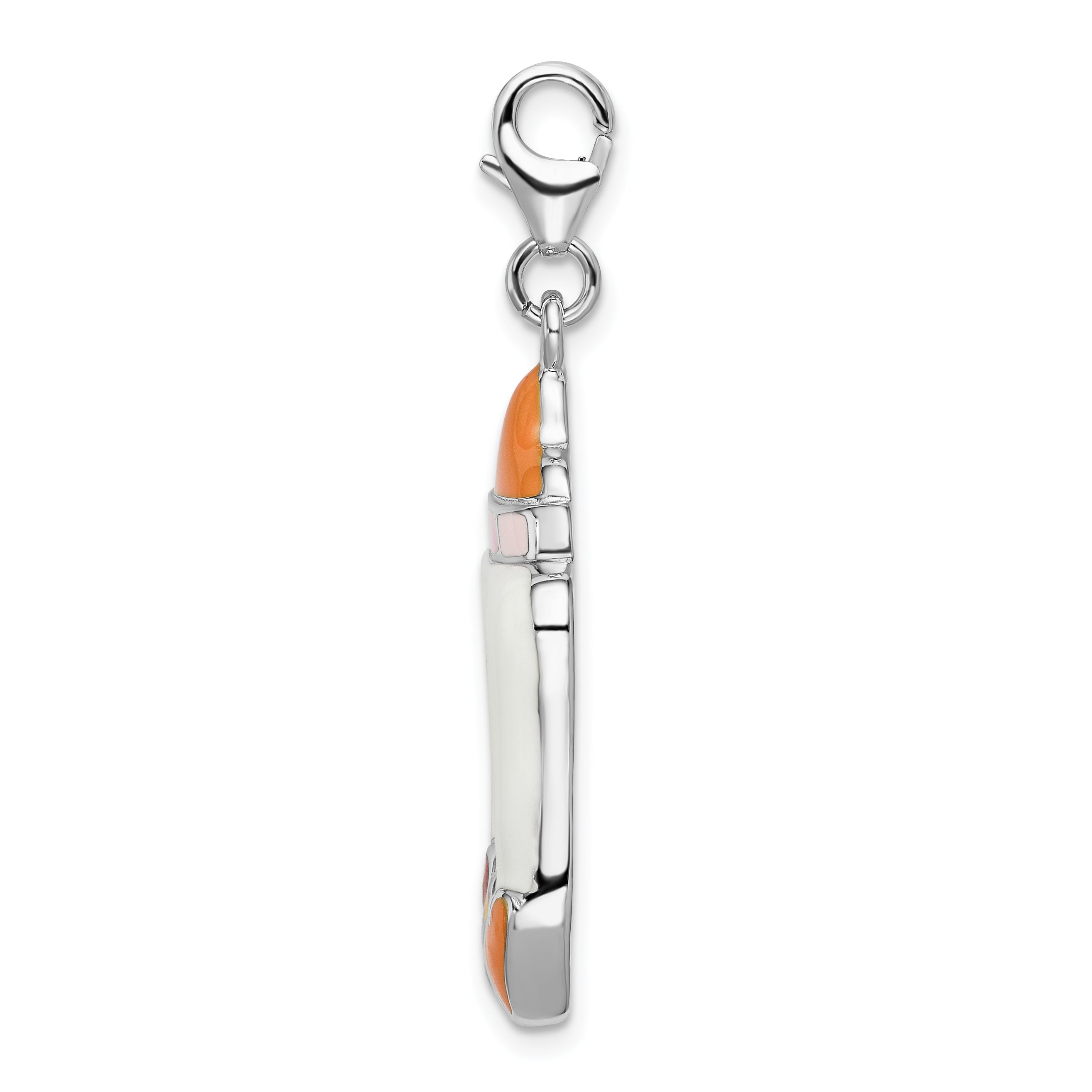 Sterling Silver Amore La Vita Rhodium-Plated Polished Enameled Baby Picture Frame Charm With Fancy Lobster Clasp