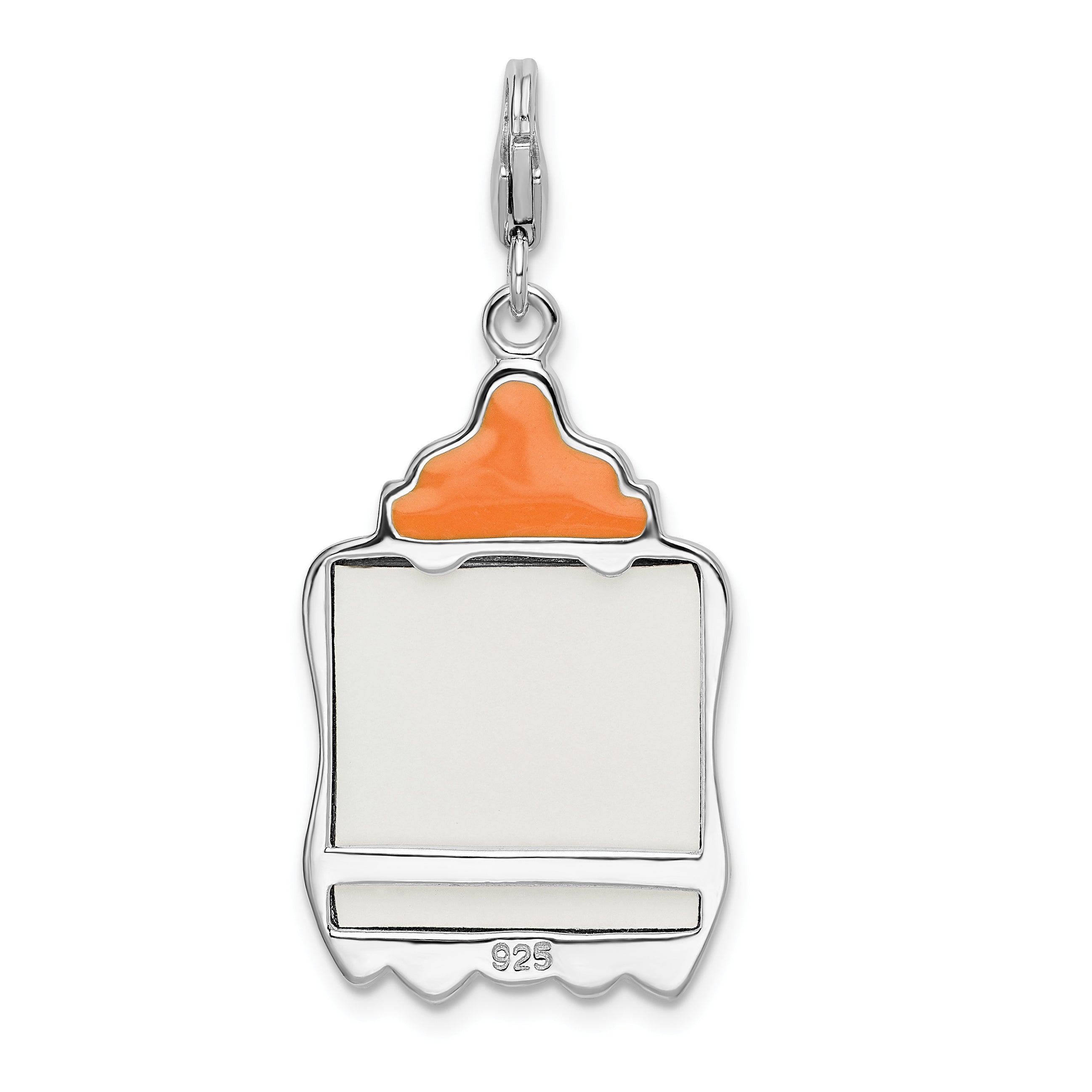 Sterling Silver Amore La Vita Rhodium-Plated Polished Enameled Baby Picture Frame Charm With Fancy Lobster Clasp