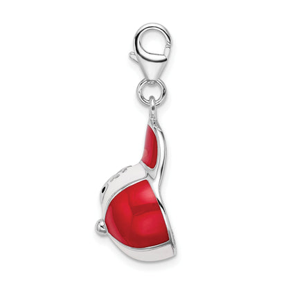 Sterling Silver Amore La Vita Rhodium-Plated Polished Enameled 3-D Baseball Cap Charm With Fancy Lobster Clasp