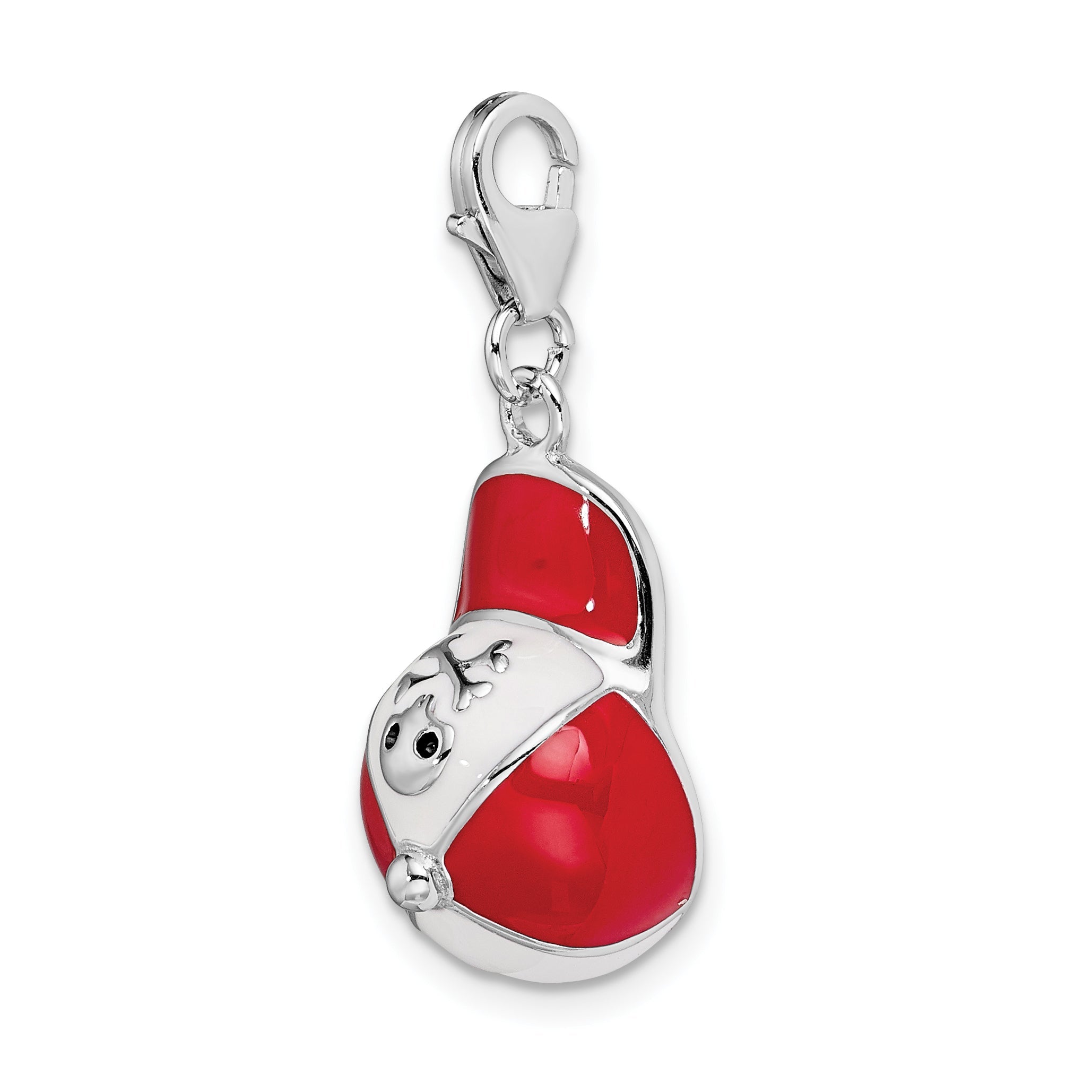 Sterling Silver Amore La Vita Rhodium-Plated Polished Enameled 3-D Baseball Cap Charm With Fancy Lobster Clasp