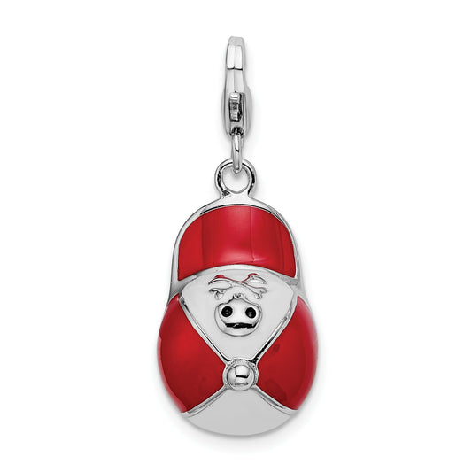 Sterling Silver Amore La Vita Rhodium-Plated Polished Enameled 3-D Baseball Cap Charm With Fancy Lobster Clasp