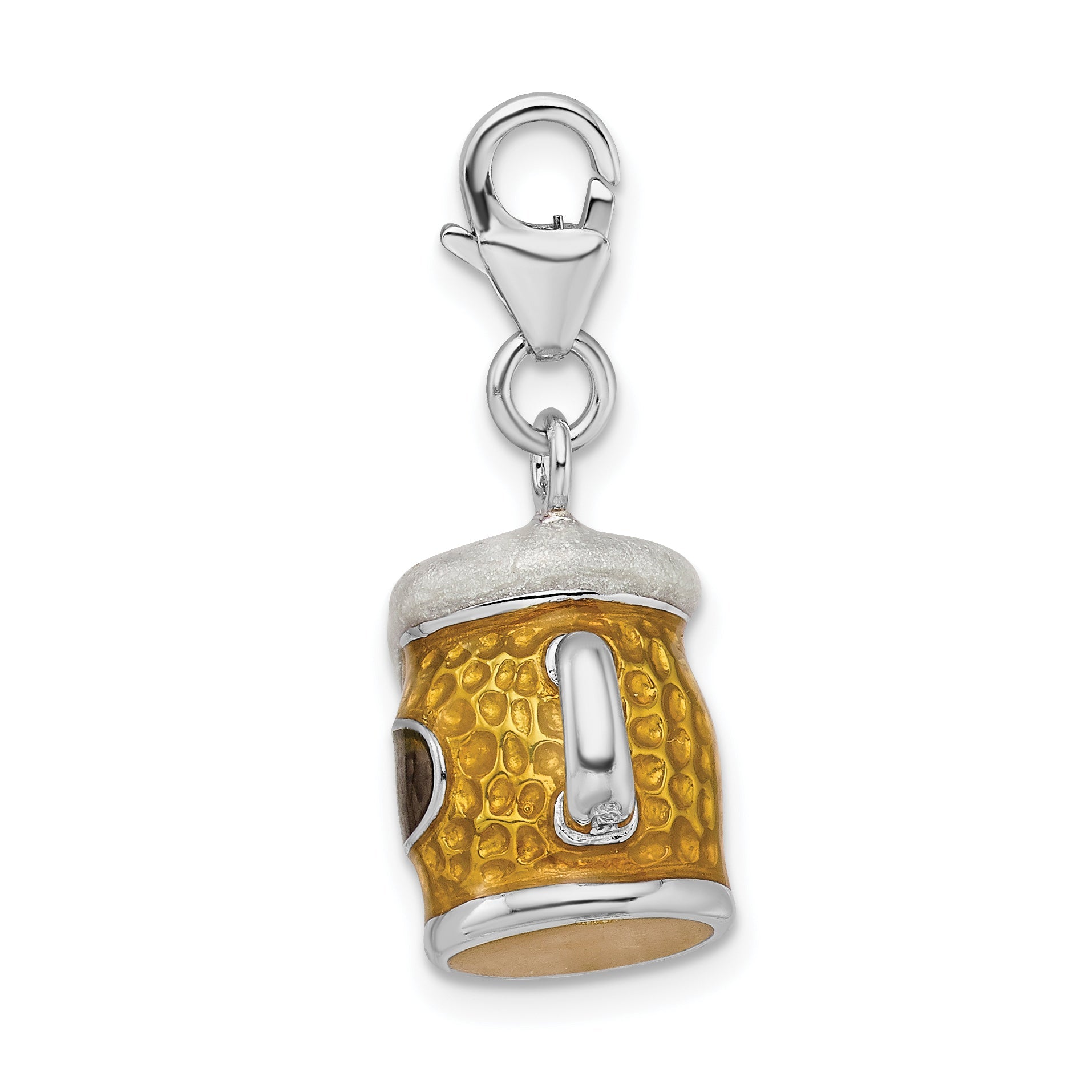 Sterling Silver Amore La Vita Rhodium-Plated Polished 3-D Enameled Beer Mug Charm With Fancy Lobster Clasp