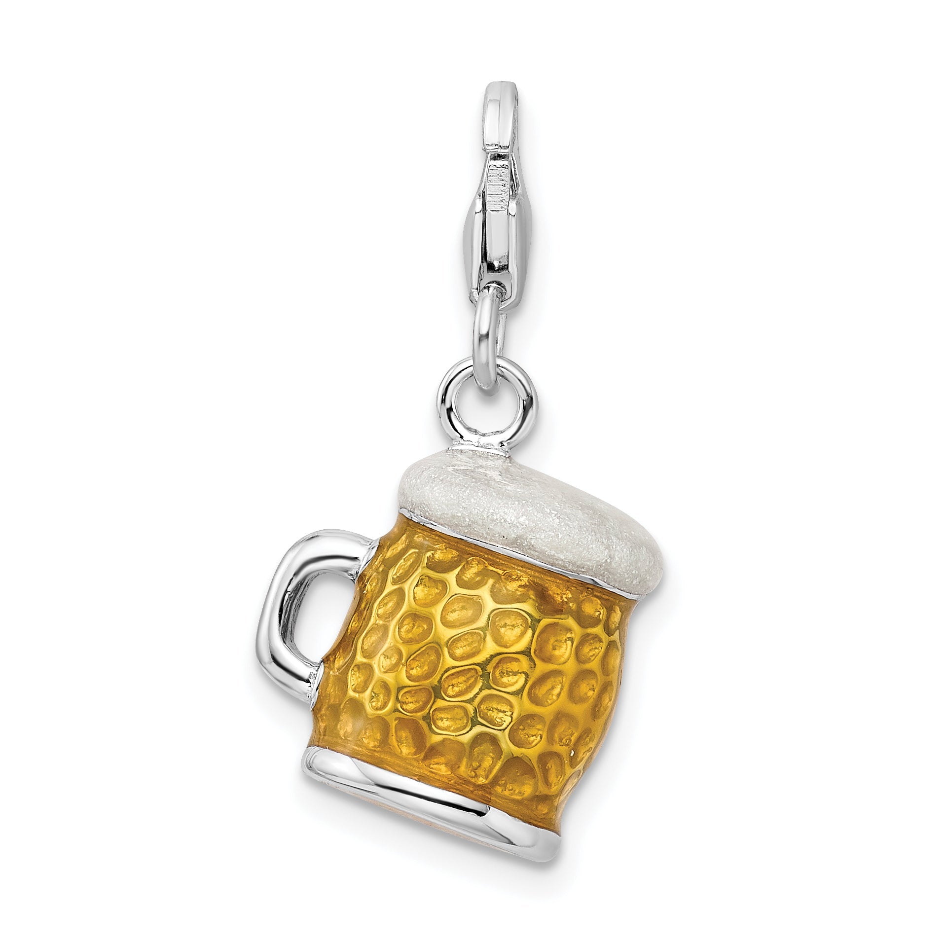 Sterling Silver Amore La Vita Rhodium-Plated Polished 3-D Enameled Beer Mug Charm With Fancy Lobster Clasp