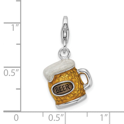 Sterling Silver Amore La Vita Rhodium-Plated Polished 3-D Enameled Beer Mug Charm With Fancy Lobster Clasp