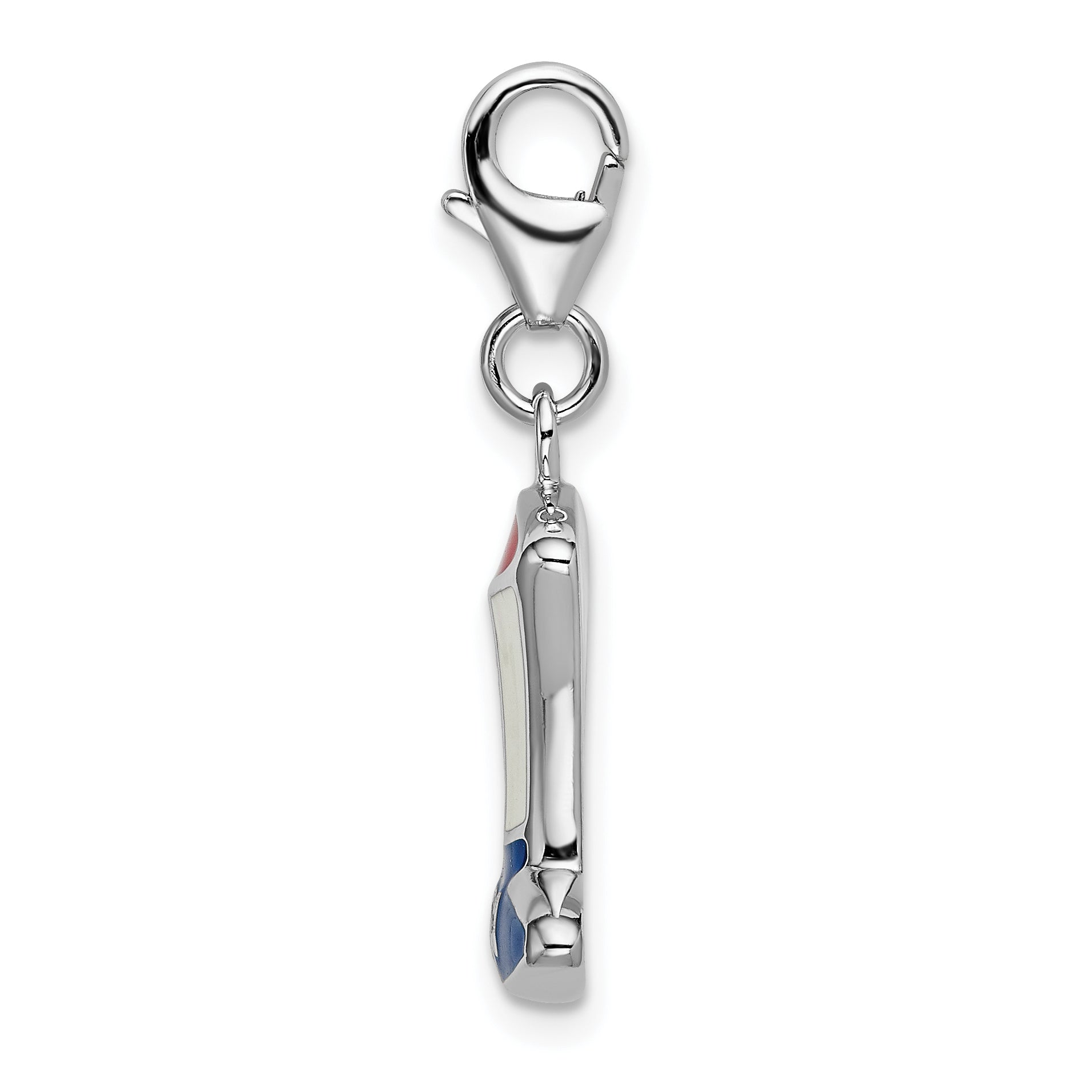 Sterling Silver Amore La Vita Rhodium-Plated Polished Enameled Usa Hat Charm With Fancy Lobster Clasp