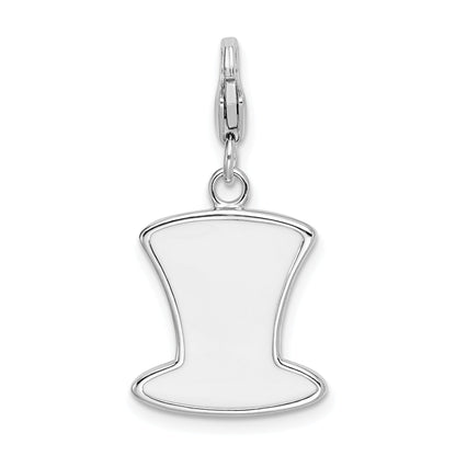 Sterling Silver Amore La Vita Rhodium-Plated Polished Enameled Usa Hat Charm With Fancy Lobster Clasp