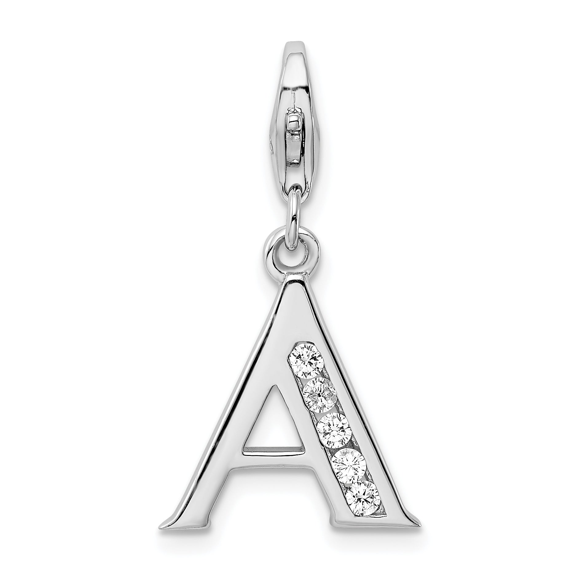 Sterling Silver Amore La Vita Rhodium-Plated Polished Cz Letter A Initial Charm With Fancy Lobster Clasp
