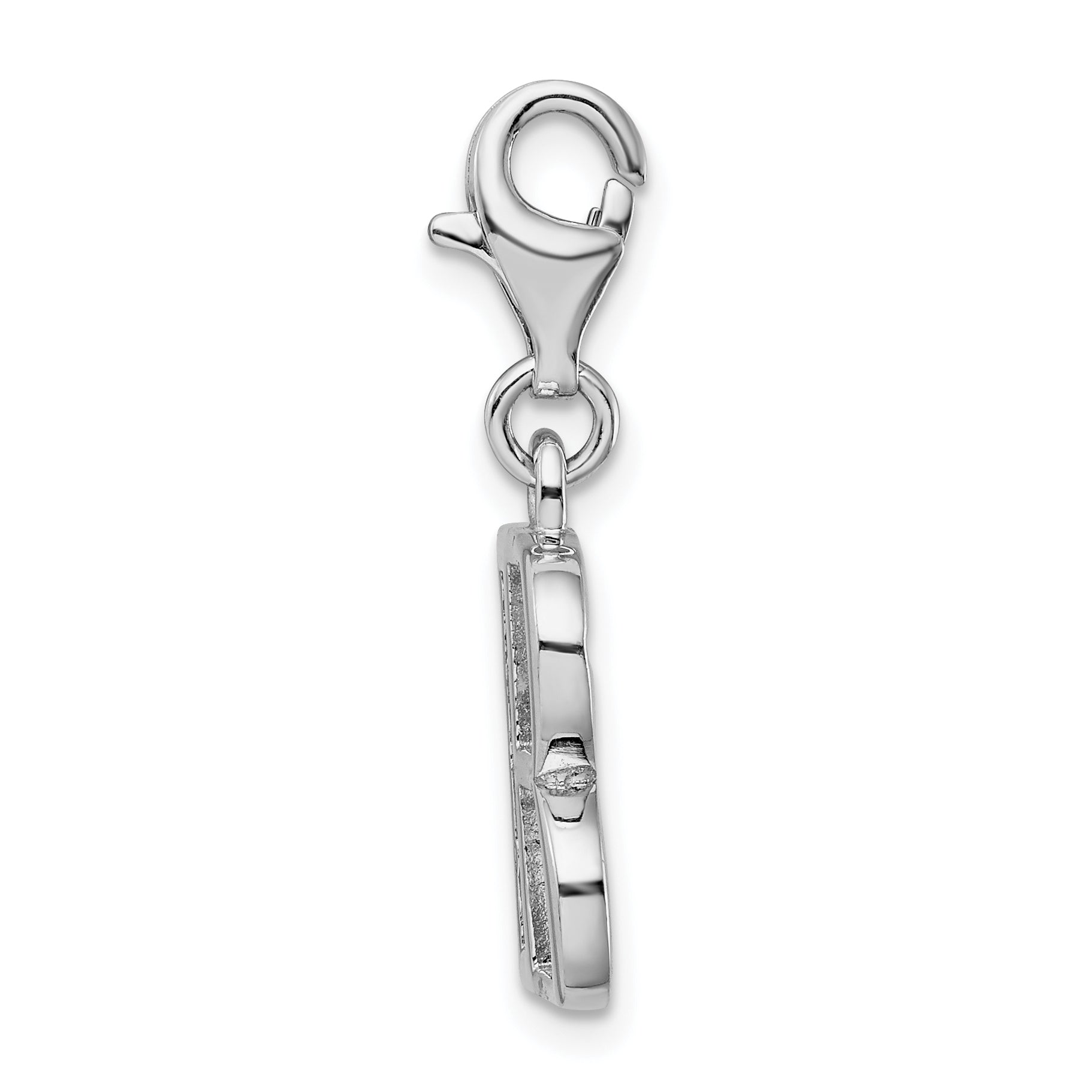 Sterling Silver Amore La Vita Rhodium-Plated Polished Cz Letter B Initial Charm With Fancy Lobster Clasp