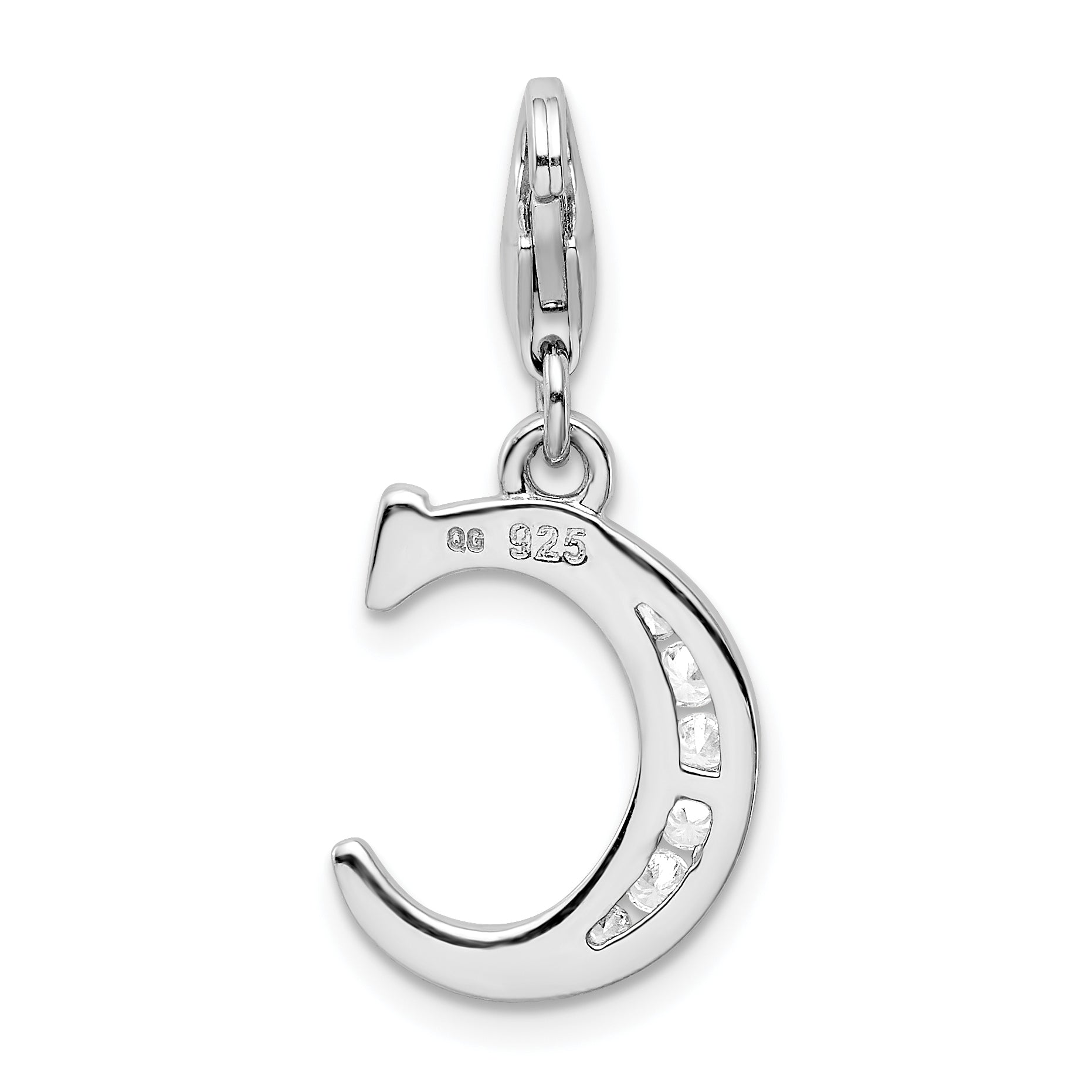 Sterling Silver Amore La Vita Rhodium-Plated Polished Cz Letter C Initial Charm With Fancy Lobster Clasp