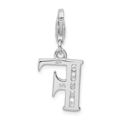 Sterling Silver Amore La Vita Rhodium-Plated Polished Cz Letter F Initial Charm With Fancy Lobster Clasp