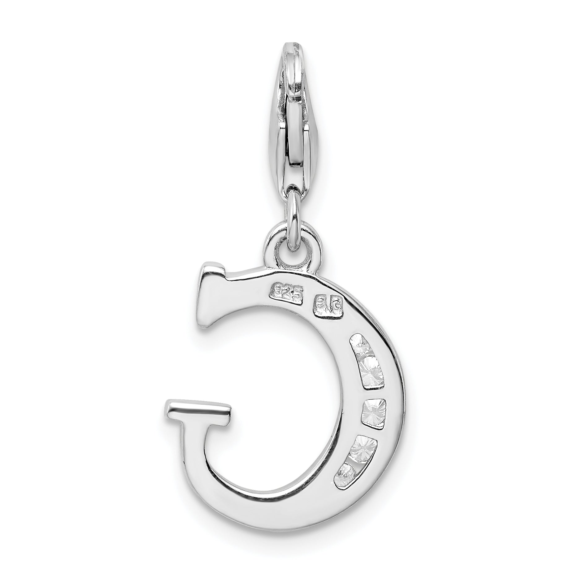 Sterling Silver Amore La Vita Rhodium-Plated Polished Cz Letter G Initial Charm With Fancy Lobster Clasp