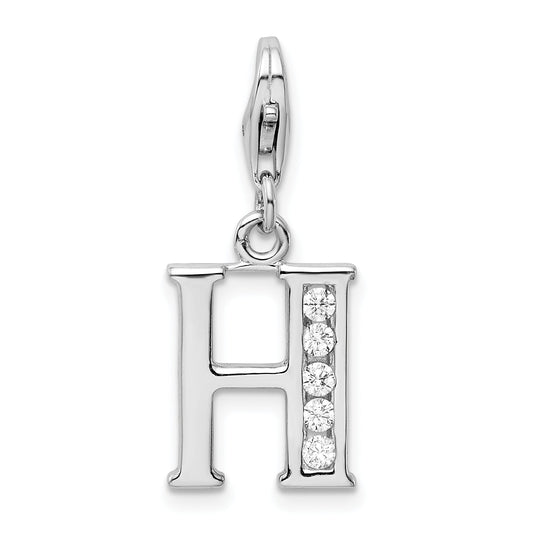 Sterling Silver Amore La Vita Rhodium-Plated Polished Cz Letter H Initial Charm With Fancy Lobster Clasp