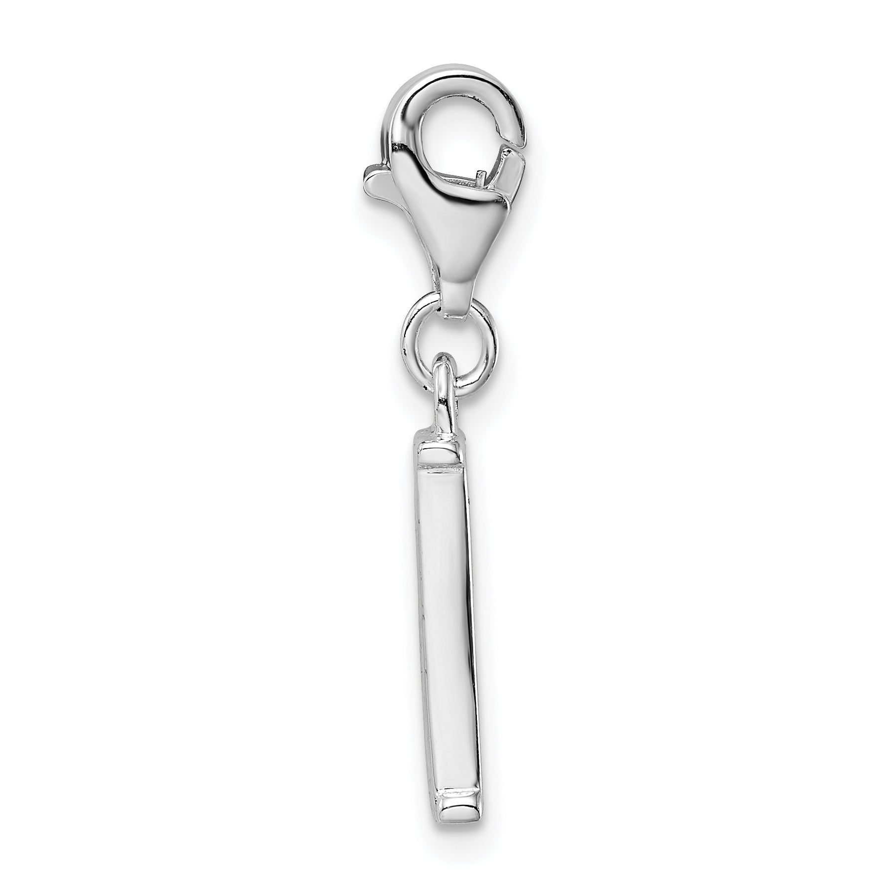 Sterling Silver Amore La Vita Rhodium-Plated Polished Cz Letter I Initial Charm With Fancy Lobster Clasp