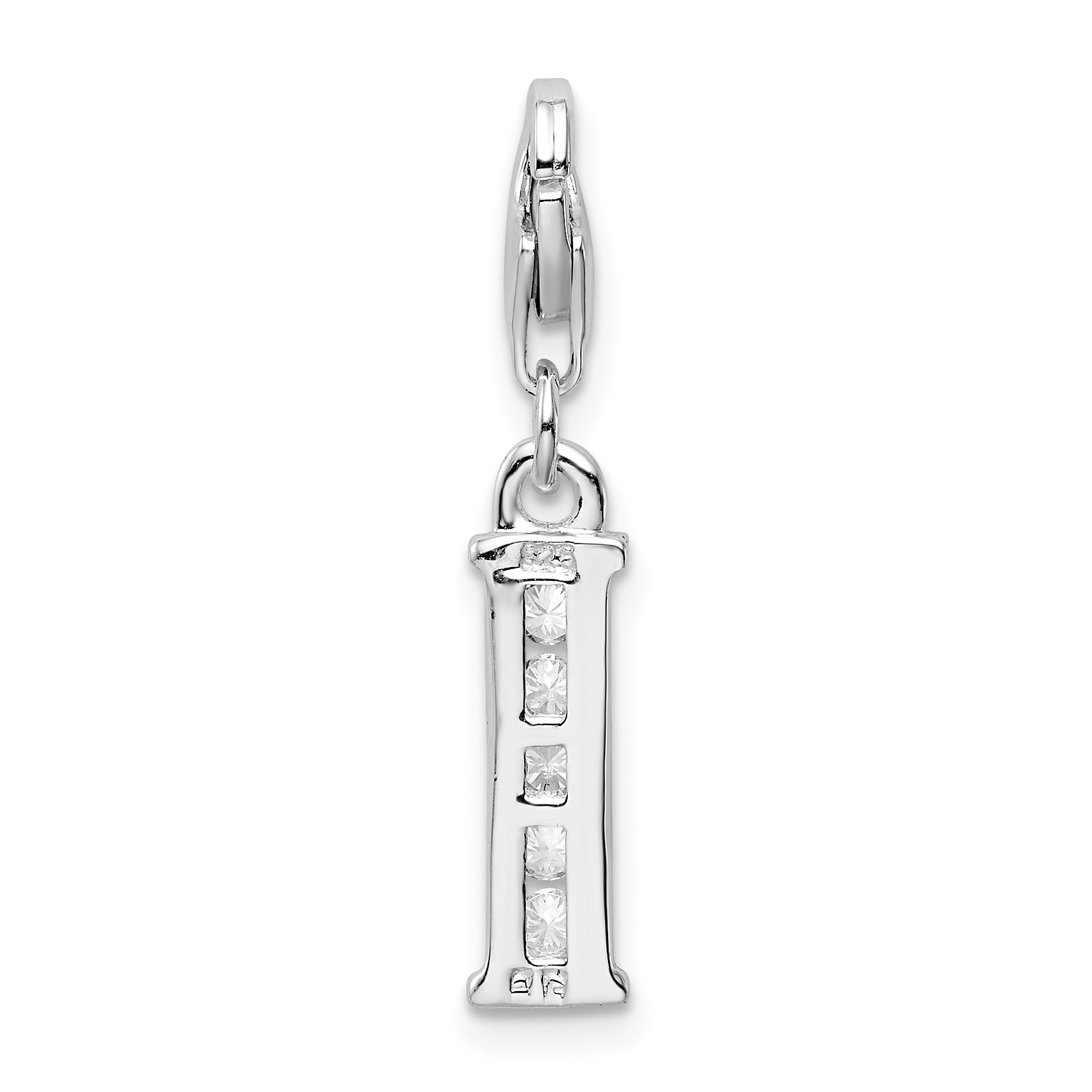 Sterling Silver Amore La Vita Rhodium-Plated Polished Cz Letter I Initial Charm With Fancy Lobster Clasp