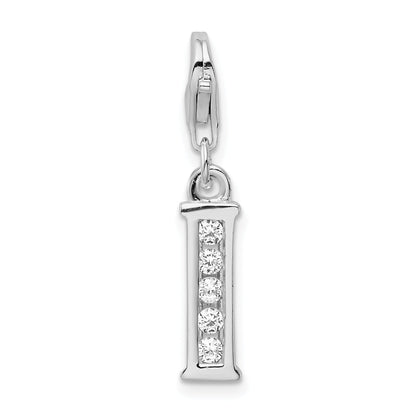 Sterling Silver Amore La Vita Rhodium-Plated Polished Cz Letter I Initial Charm With Fancy Lobster Clasp