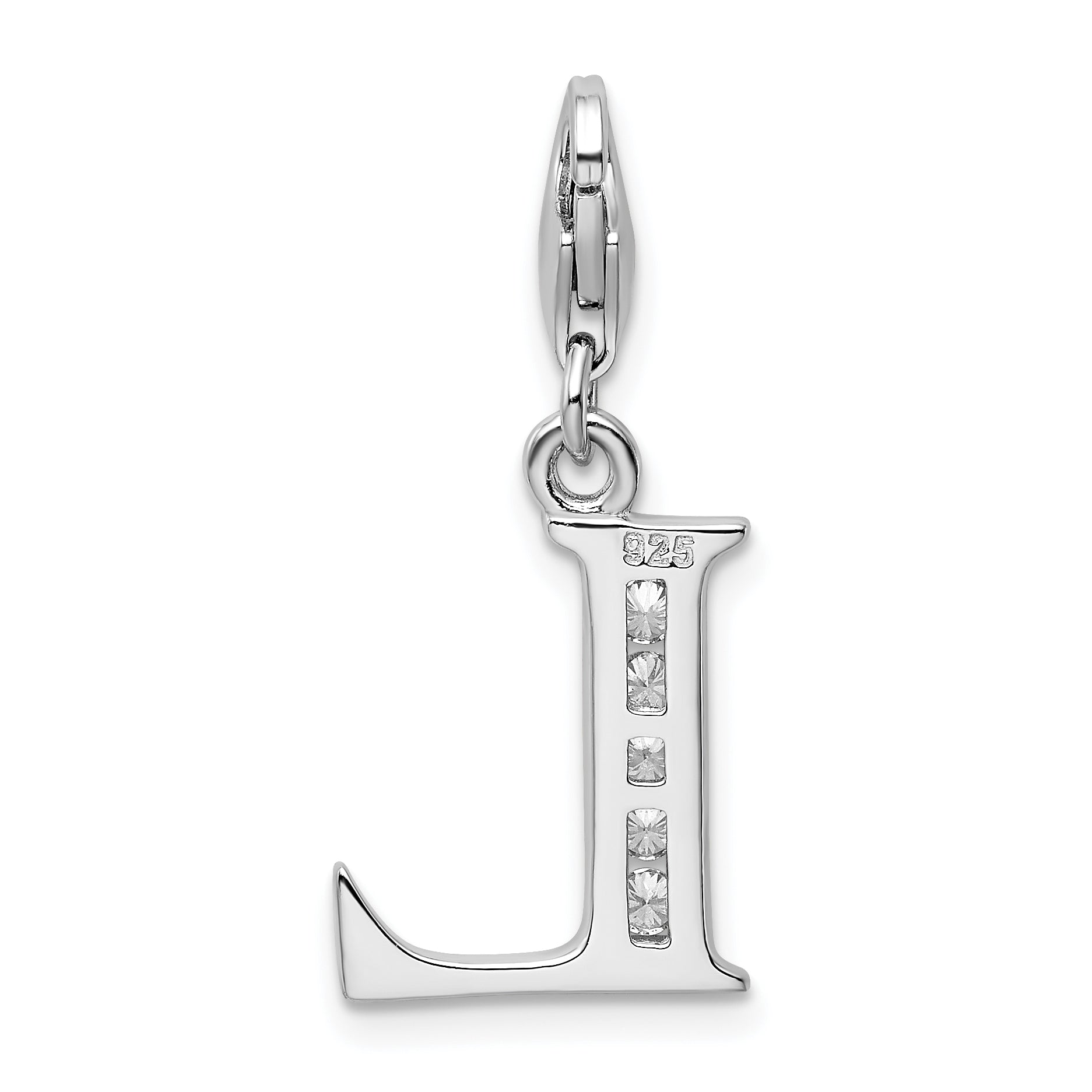 Sterling Silver Amore La Vita Rhodium-Plated Polished Cz Letter L Initial Charm With Fancy Lobster Clasp