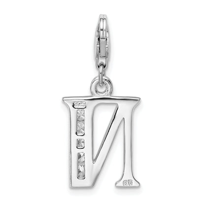 Sterling Silver Amore La Vita Rhodium-Plated Polished Cz Letter N Initial Charm With Fancy Lobster Clasp