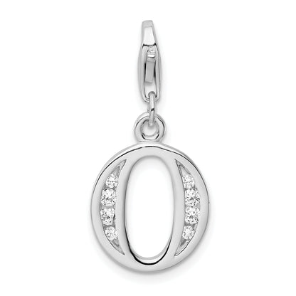 Sterling Silver Amore La Vita Rhodium-Plated Polished Cz Letter O Initial Charm With Fancy Lobster Clasp