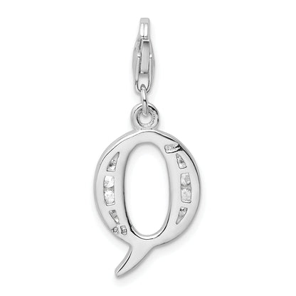 Sterling Silver Amore La Vita Rhodium-Plated Polished Cz Letter Q Initial Charm With Fancy Lobster Clasp