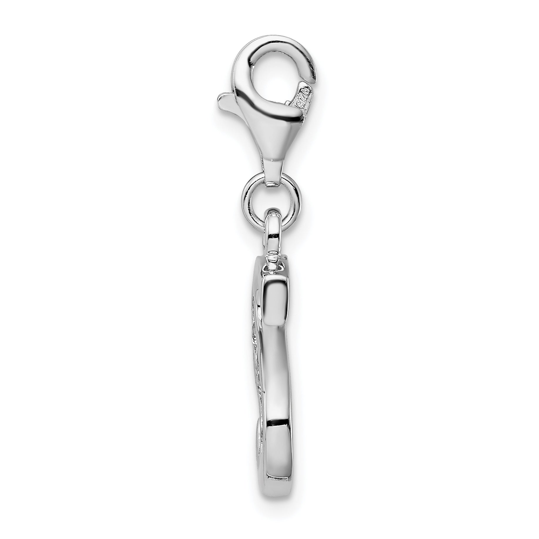 Sterling Silver Amore La Vita Rhodium-Plated Polished Cz Letter S Initial Charm With Fancy Lobster Clasp