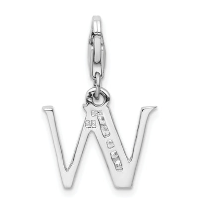 Sterling Silver Amore La Vita Rhodium-Plated Polished Cz Letter W Initial Charm With Fancy Lobster Clasp