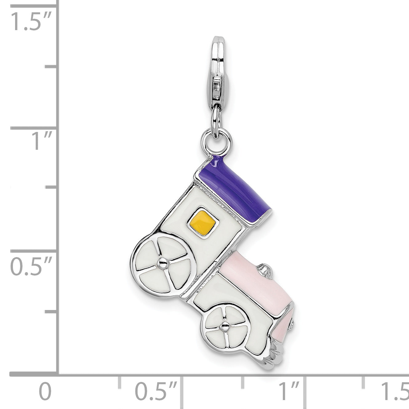 Sterling Silver Amore La Vita Rhodium-Plated Polished 3-D Enameled Train Charm With Fancy Lobster Clasp