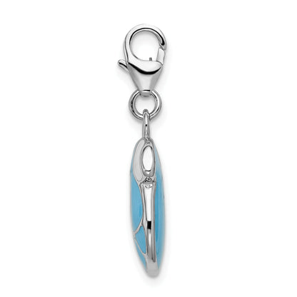 Sterling Silver Amore La Vita Rhodium-Plated Polished Enameled Baby Boy Shirt Charm With Fancy Lobster Clasp