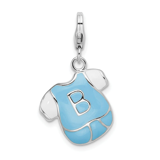 Sterling Silver Amore La Vita Rhodium-Plated Polished Enameled Baby Boy Shirt Charm With Fancy Lobster Clasp