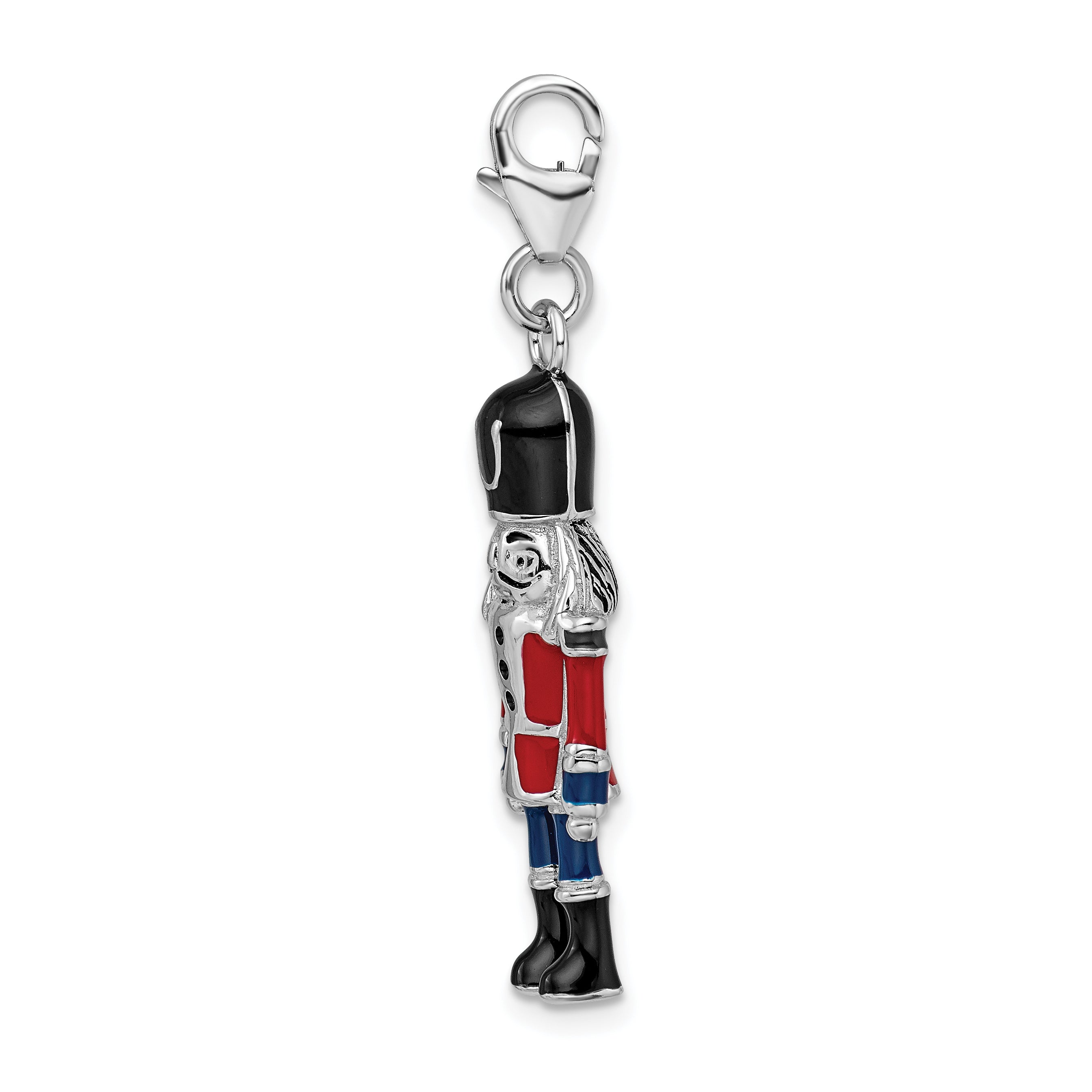 Sterling Silver Amore La Vita Rhodium-Plated Polished 3-D Enameled Nut Cracker Charm With Fancy Lobster Clasp