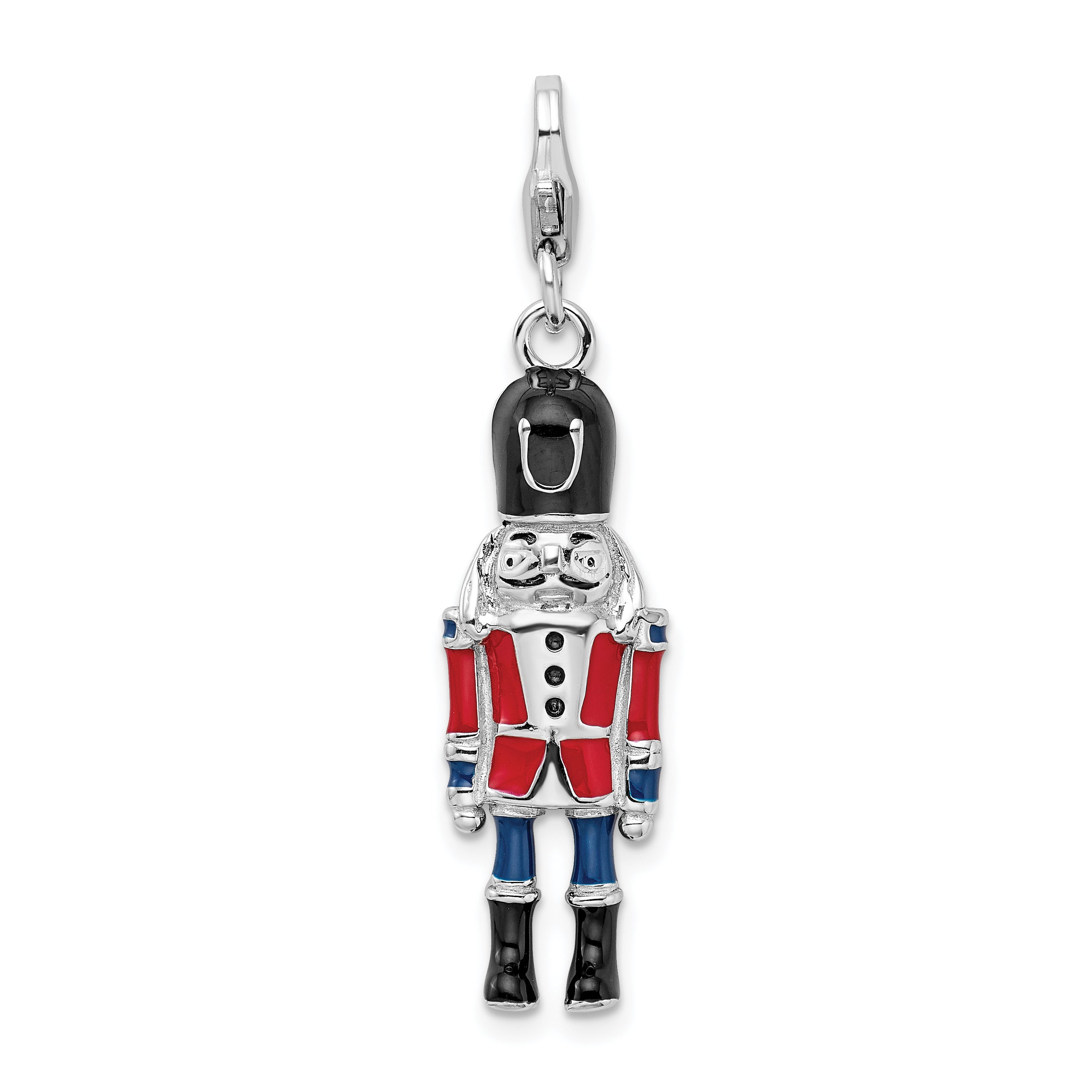 Sterling Silver Amore La Vita Rhodium-Plated Polished 3-D Enameled Nut Cracker Charm With Fancy Lobster Clasp