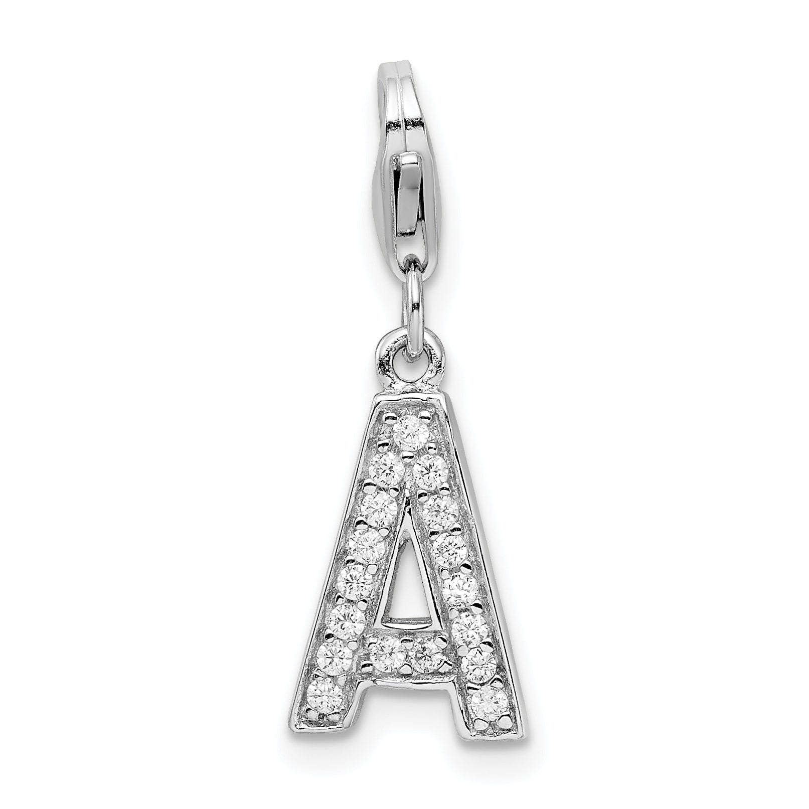 Sterling Silver Amore La Vita Rhodium-Plated Polished Cz Letter A Initial Charm With Fancy Lobster Clasp