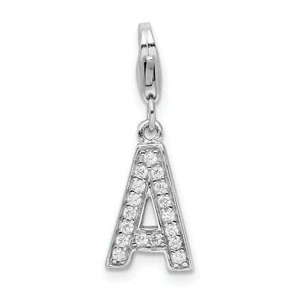 Sterling Silver Amore La Vita Rhodium-Plated Polished Cz Letter A Initial Charm With Fancy Lobster Clasp