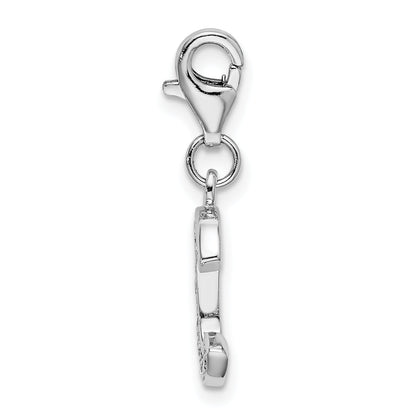 Sterling Silver Amore La Vita Rhodium-Plated Polished Cz Letter C Initial Charm With Fancy Lobster Clasp