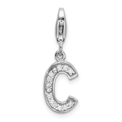 Sterling Silver Amore La Vita Rhodium-Plated Polished Cz Letter C Initial Charm With Fancy Lobster Clasp
