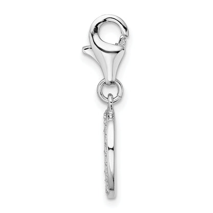 Sterling Silver Amore La Vita Rhodium-Plated Polished Cz Letter D Initial Charm With Fancy Lobster Clasp