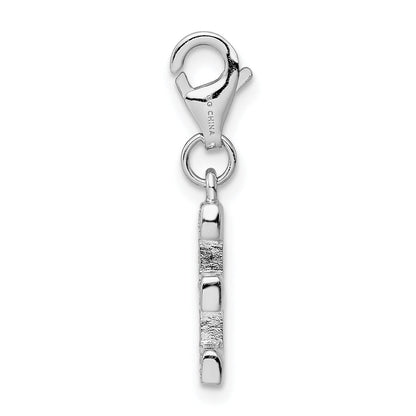 Sterling Silver Amore La Vita Rhodium-Plated Polished Cz Letter E Initial Charm With Fancy Lobster Clasp