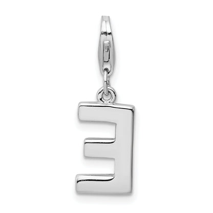 Sterling Silver Amore La Vita Rhodium-Plated Polished Cz Letter E Initial Charm With Fancy Lobster Clasp