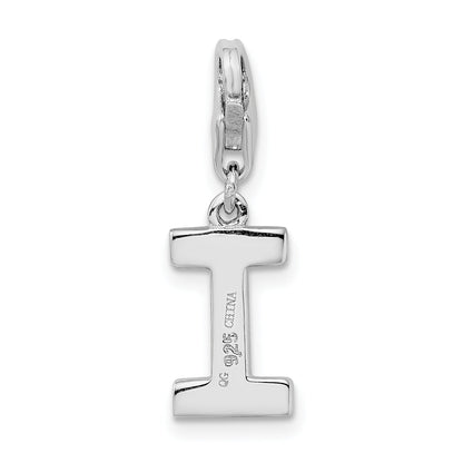 Sterling Silver Amore La Vita Rhodium-Plated Polished Cz Letter I Initial Charm With Fancy Lobster Clasp
