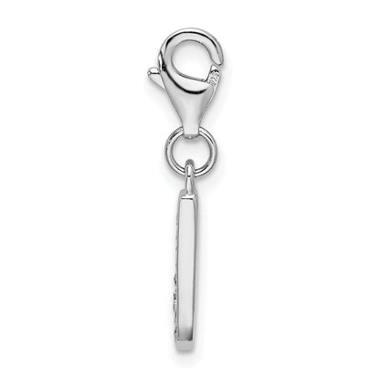 Sterling Silver Amore La Vita Rhodium-Plated Polished Cz Letter J Initial Charm With Fancy Lobster Clasp