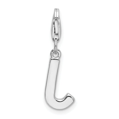 Sterling Silver Amore La Vita Rhodium-Plated Polished Cz Letter J Initial Charm With Fancy Lobster Clasp