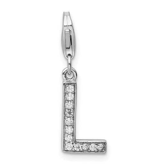 Sterling Silver Amore La Vita Rhodium-Plated Polished Cz Letter L Initial Charm With Fancy Lobster Clasp
