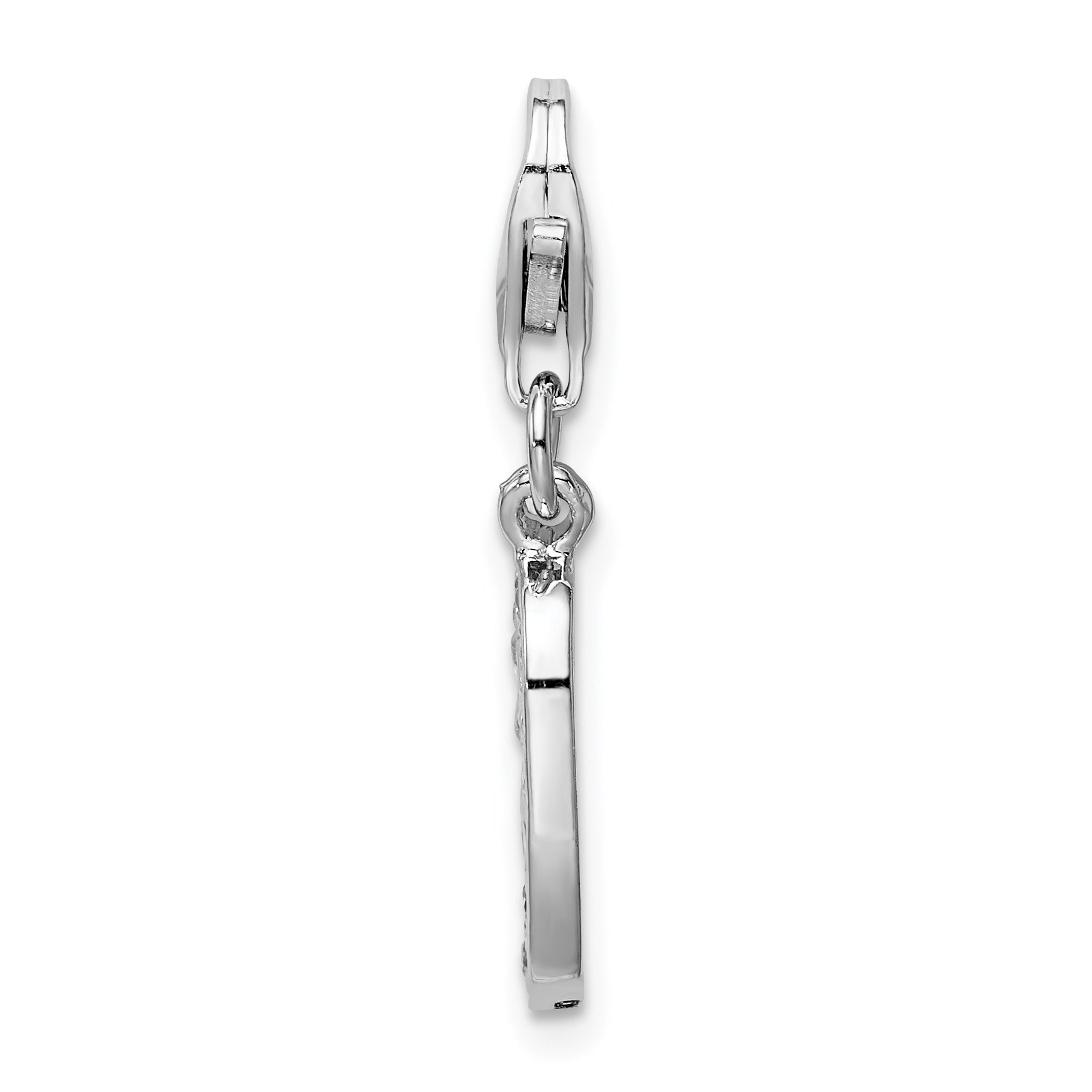 Sterling Silver Amore La Vita Rhodium-Plated Polished Cz Numeral 0 Charm With Fancy Lobster Clasp