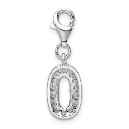 Sterling Silver Amore La Vita Rhodium-Plated Polished Cz Numeral 0 Charm With Fancy Lobster Clasp