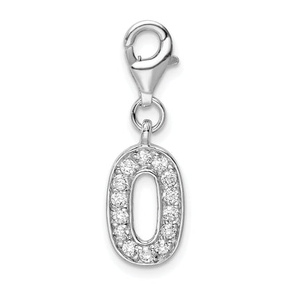 Sterling Silver Amore La Vita Rhodium-Plated Polished Cz Numeral 0 Charm With Fancy Lobster Clasp