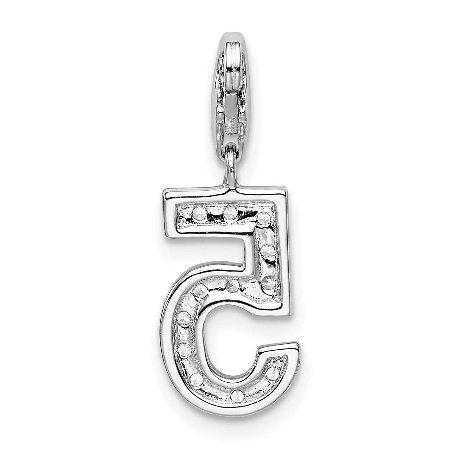 Sterling Silver Rh Cz Numeral 5 W/Lobster Clasp Charm