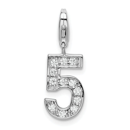 Sterling Silver Rh Cz Numeral 5 W/Lobster Clasp Charm